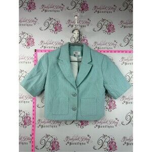 Suzy Shier blazer T-shirt style blue Mint Green Cropped Blazer button up